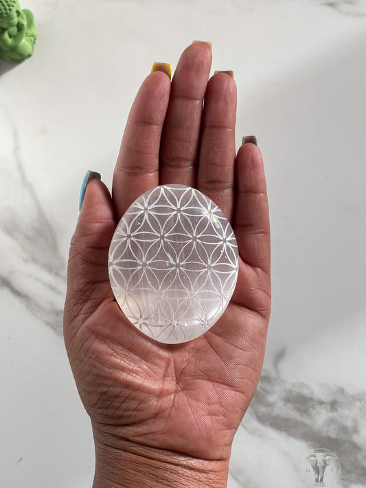 Flower of Life Satin Spar Palmstone