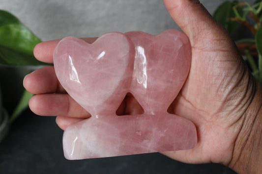 Self Standing Double Heart Rose Quartz | Rose Quartz Hearts | Crystal Heart | Tons of Soul