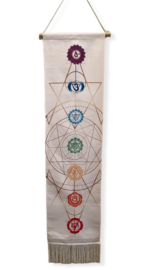 Chakra Tapestry Wall Art with Hanging Accessories Included