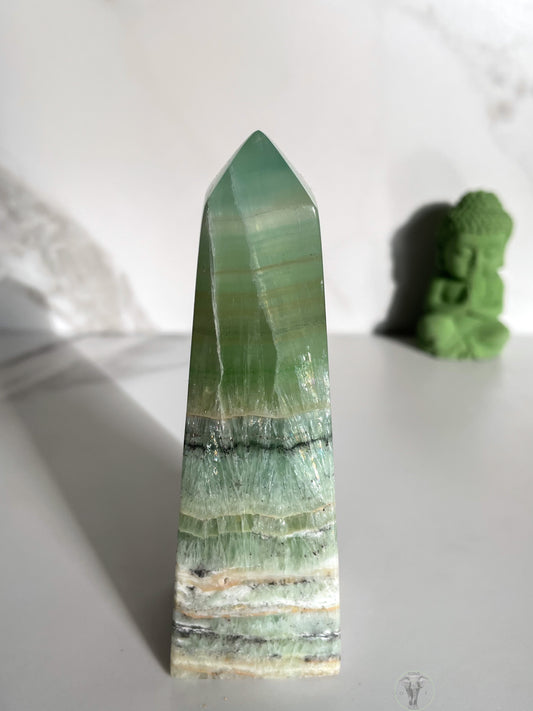 Green “Kiwi” Calcite Obelisk Tower | B
