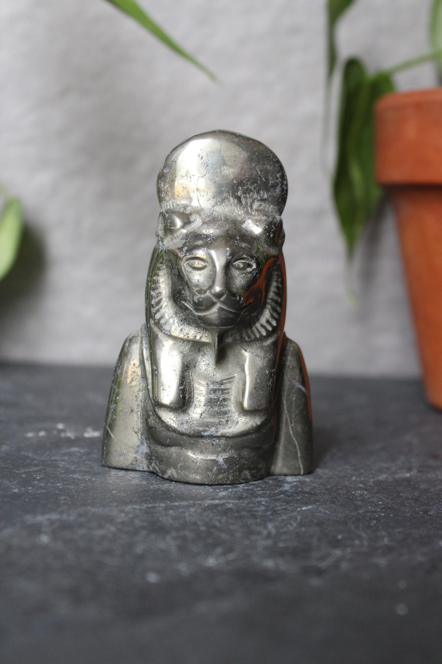 Pyrite Sekhmet Goddess Statue | Egyptian Goddess | Warrior and Healing Goddess | Tons of Soul