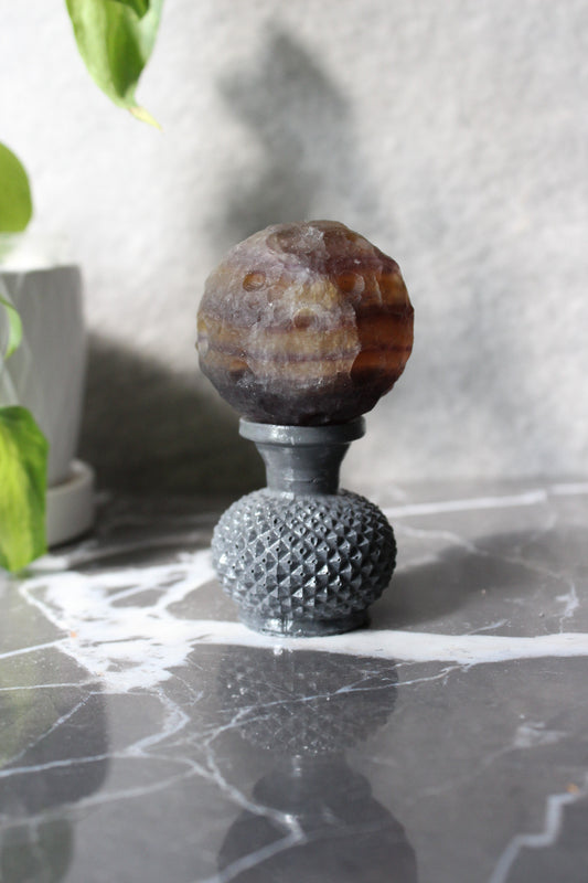 Yellow Purple Fluorite Cratered Moon | Fluorite Moon Sphere | Tons of Soul