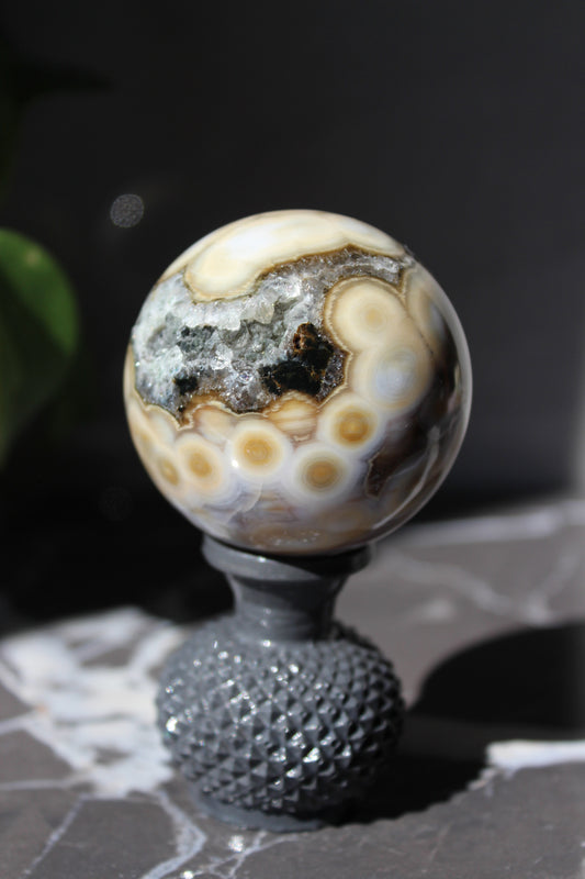 Beautiful High Grade Druzy Ocean Jasper Sphere | Crystal Ball | Tons of Soul Crystals