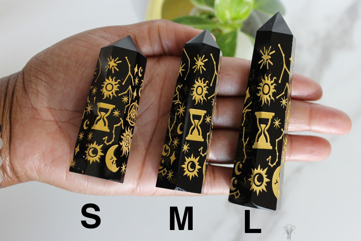 “Ethereal” Etched Black Obsidian Point | Crystal Tower | Tons of Soul