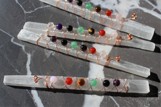 Raw Satin Spar Wand with 7 crystals | Selenite Gypsum | Satin Spar Tower | Satin Spar Skyscraper