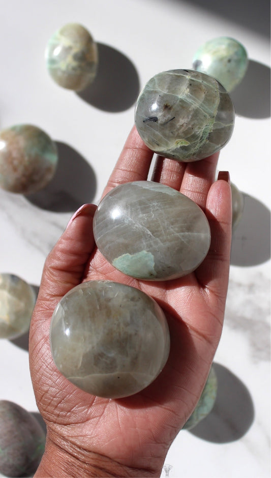 Garnierite Palmstone | Green Moonstone Palmstone | Tons of Soul Crystals