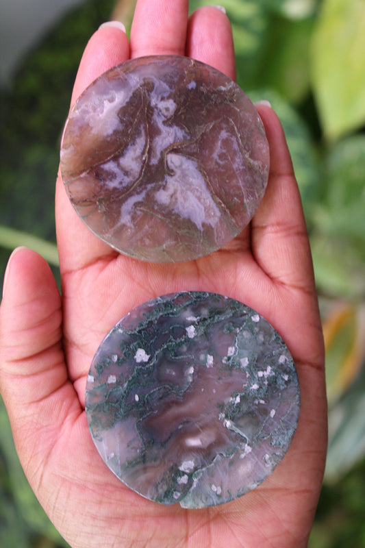 Moss Agate Disc | Flat Round Crystal | Moss Agate Coin | Tons of Soul