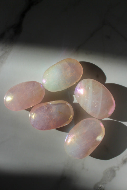 Angel Aura Rose Quartz Palmstone | Rose Quartz Crystal | Tons of Soul