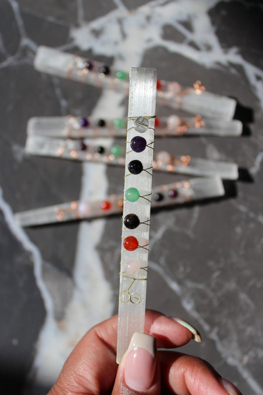 Raw Satin Spar Wand with 7 crystals | Selenite Gypsum | Satin Spar Tower | Satin Spar Skyscraper