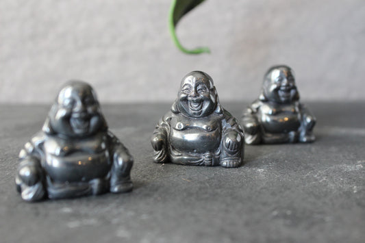 Hematite Happy Laughing Buddha Figurine