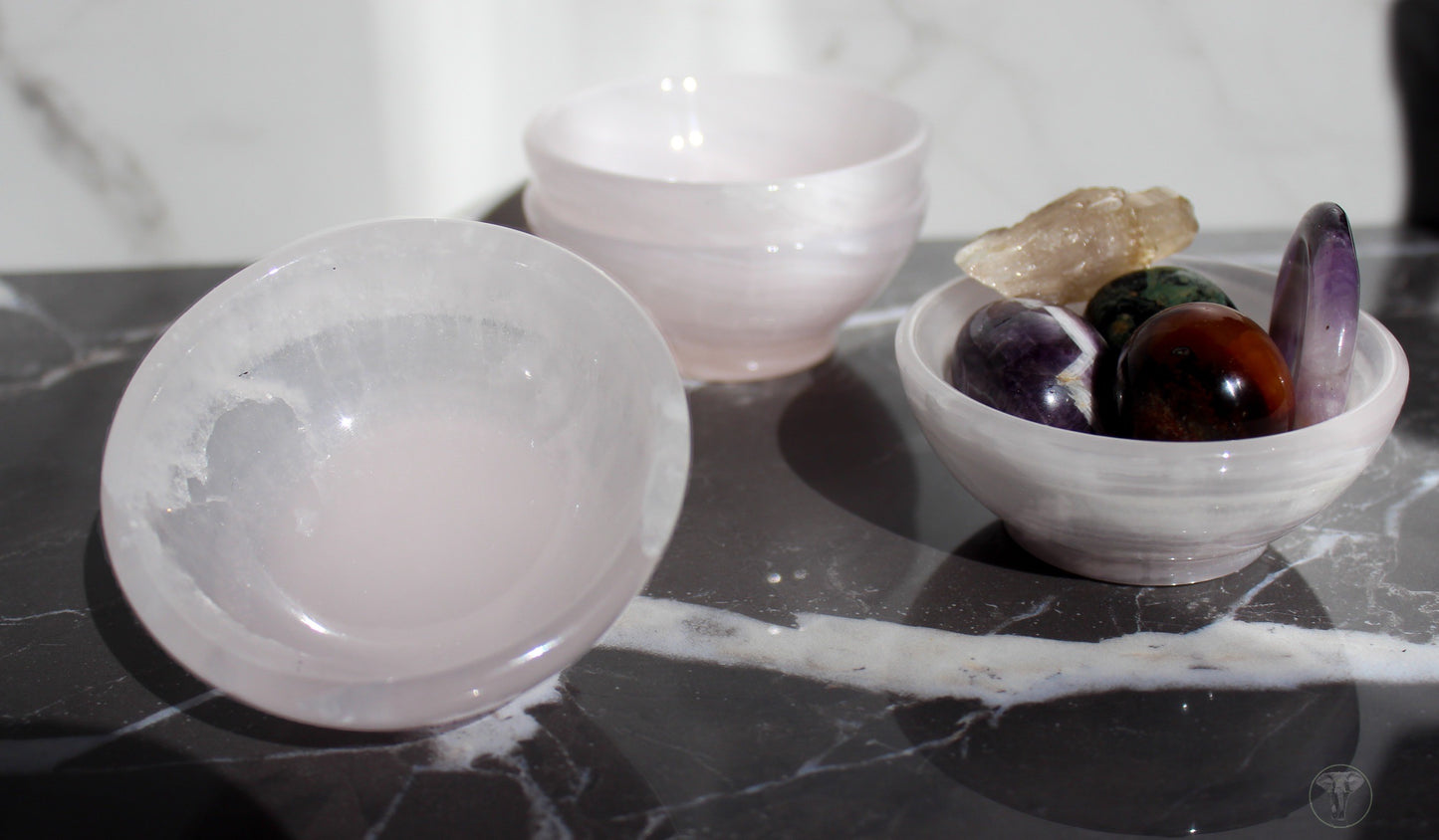 Pink Mangano Calcite Trinket Bowl | UV Reactive Pink Mangano Calcite Dish | Tons of Soul