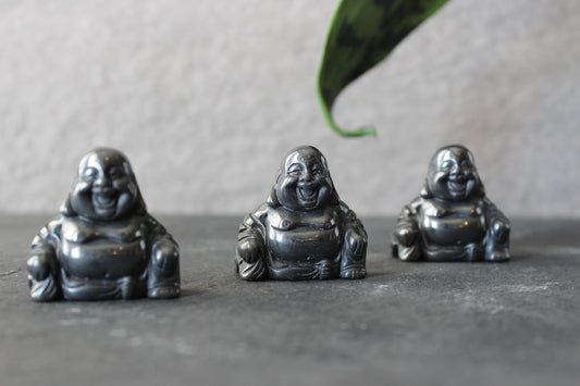 Hematite Happy Laughing Buddha Figurine